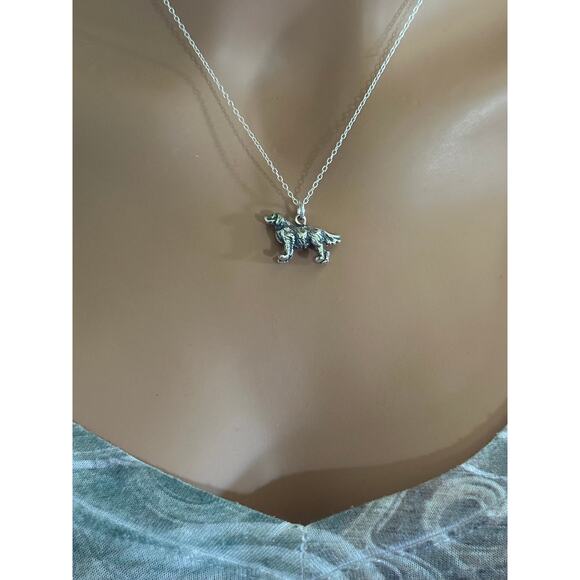 Sterling Silver Golden Retriever Necklace, Oxidized 3D Golden Retriever Necklace - Picture 4 of 6